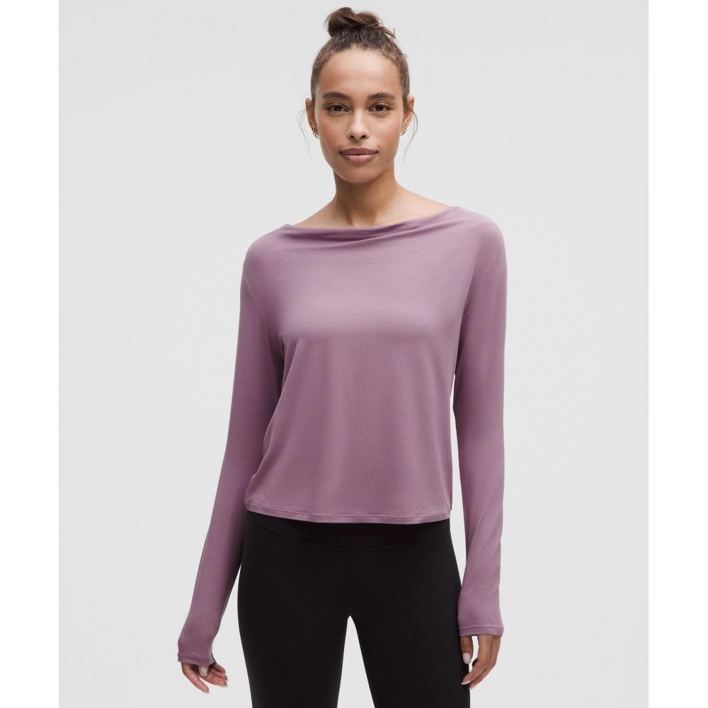 

Lululemon Modal Silk Cowl Neck Long Sleeve Shirt Lavender Lux XXXS