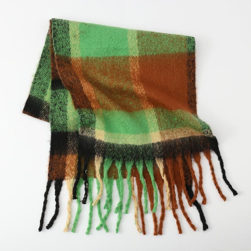 Herbst und Winter neuer Regenbogen-Plaid Imitat Kaschmir Fransen Schal Damen Mohair vergrößerter dicker Schal warmer Schal