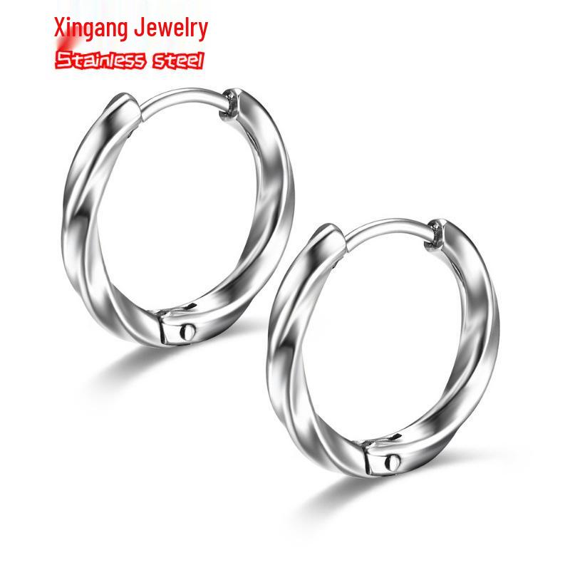 Möbius Men's Korean Style Stainless Steel Hoop Earrings