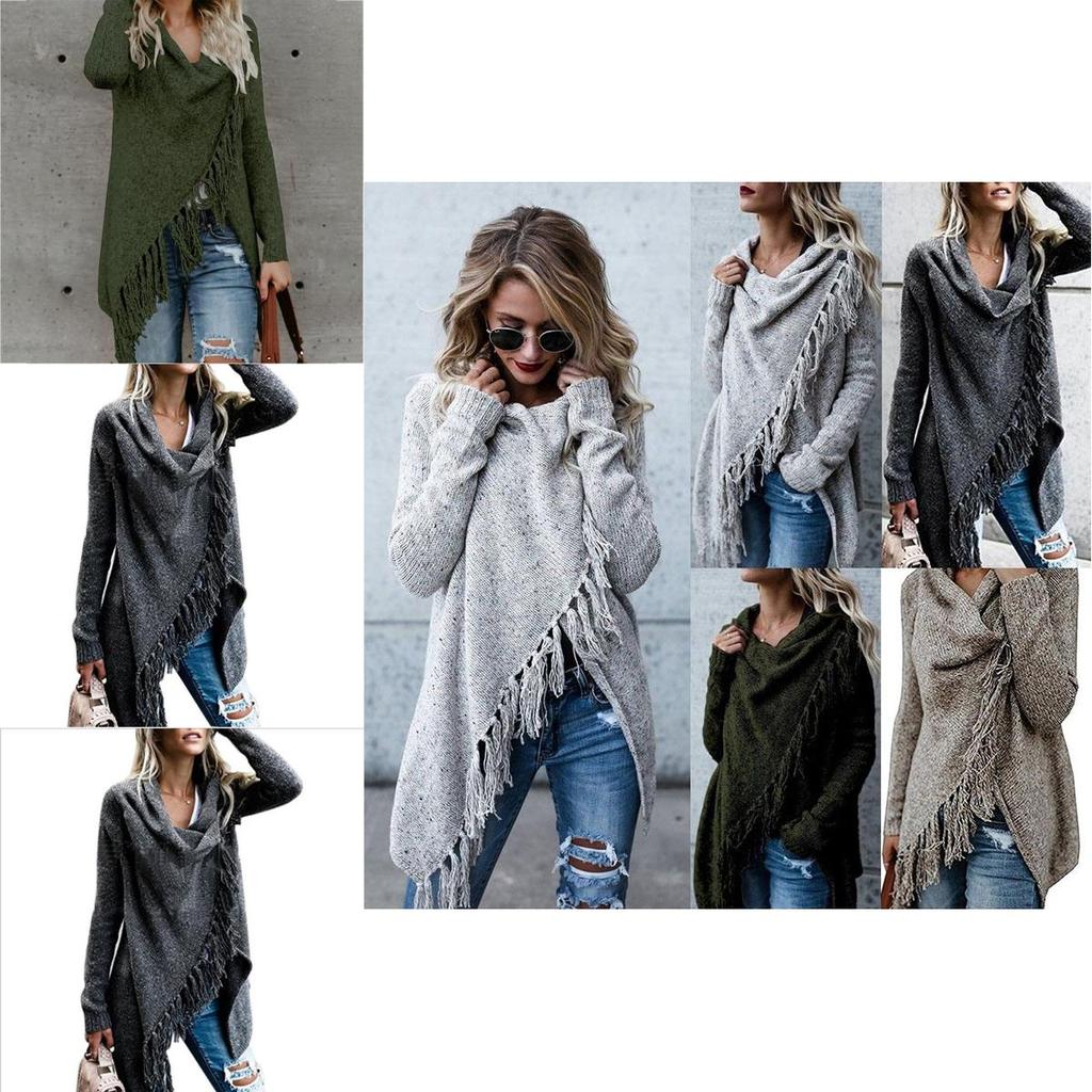 Squisito Cardigan a Frange Irregolare da Donna, Maglione Lavorato a Maglia, Poncho, Sciarpa, Cappotto, Giacca, Capo d'Abbigliamento Esterno per uno Stile Senza Sforzo