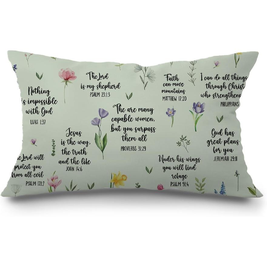 JINYO Bible Verse Pillow Covers 12x20 inch, Christian Gifts for Women Men, Christian Room Decor, Christian Pillow, Bible Verse Decor, Bible Pillow