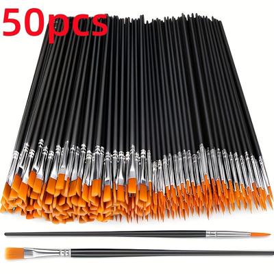 100/50pcs Black Nylon Hair Paint Brushes with Flat and Round Tip Acrylic, Suitable for Oil Painting, Craft Paint Brushes, Suitable for Acrylic