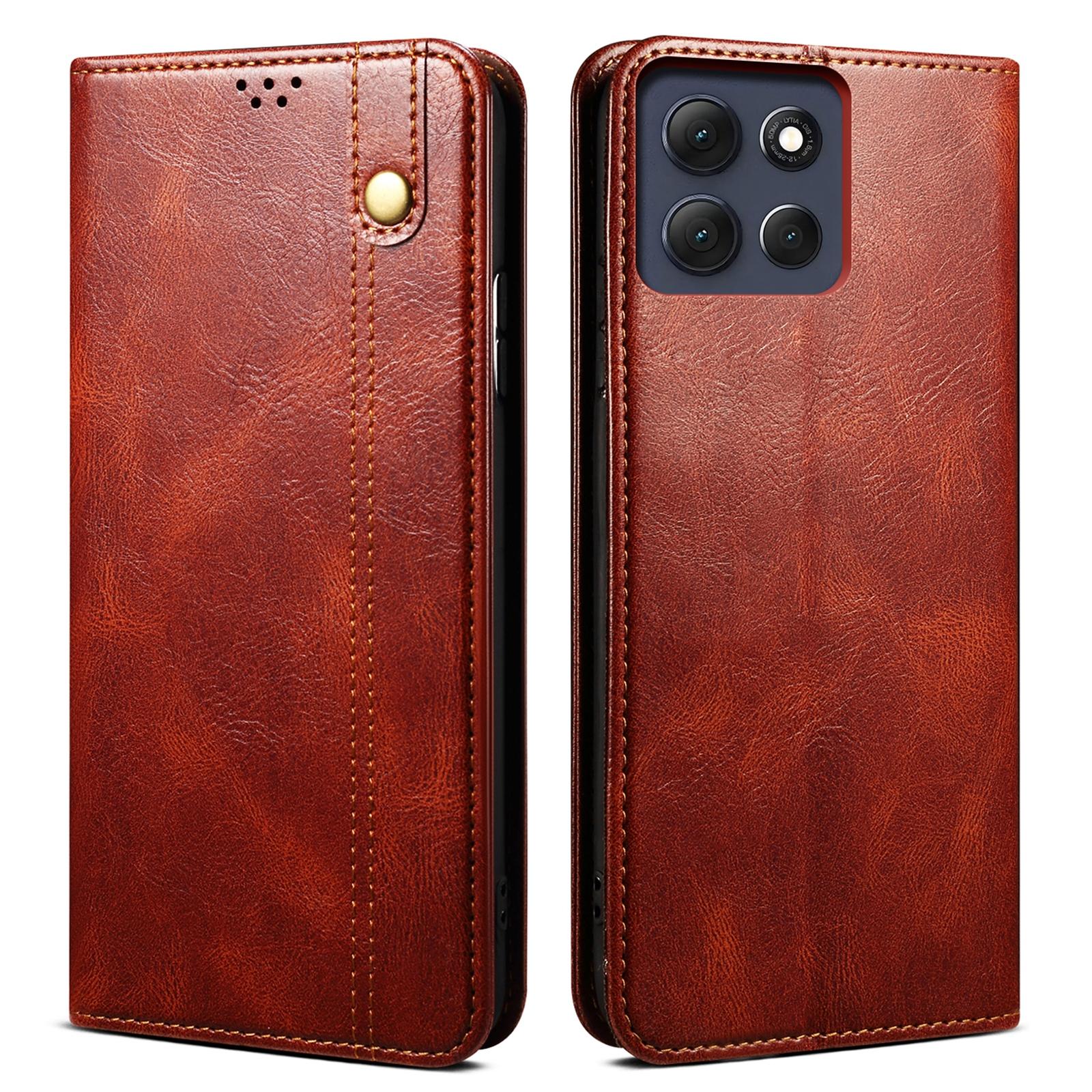 

Для Motorola Moto G86 5G Чохол Текстура Crazy Horse Воскова Шкіра Гаманець Підставка Чохол для Телефону Brown