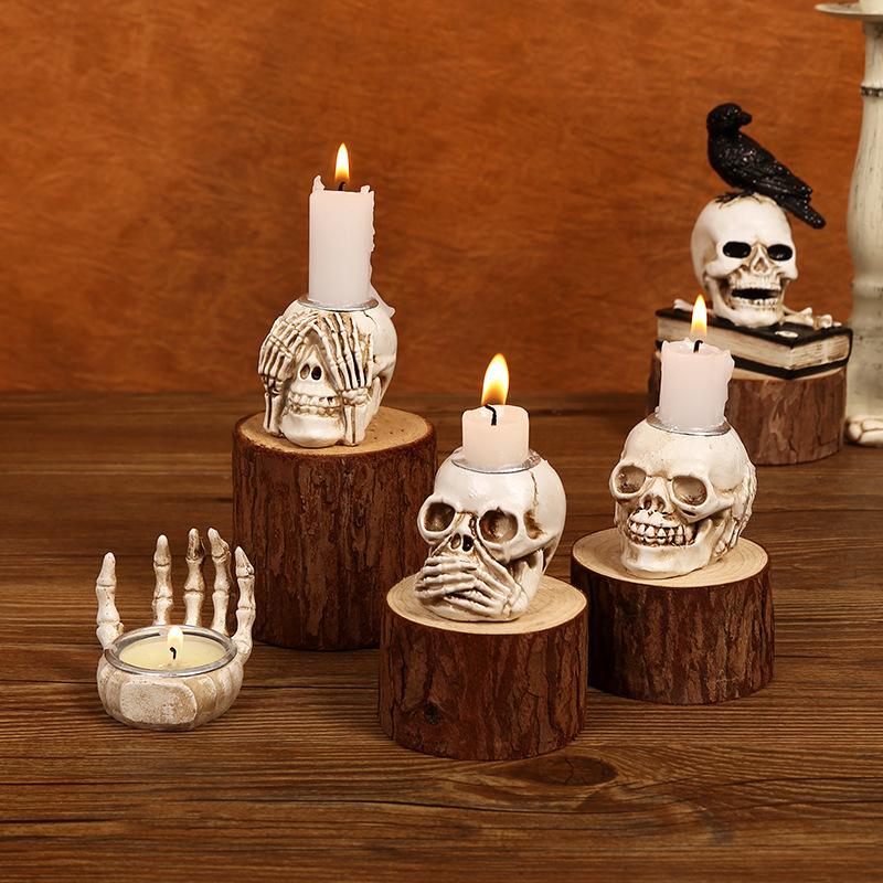 Halloween Skeleton Candlestick Ghost Festival Horror Decoration Escape Room Script Kill Movie Prop Skeleton Bone Candlestick