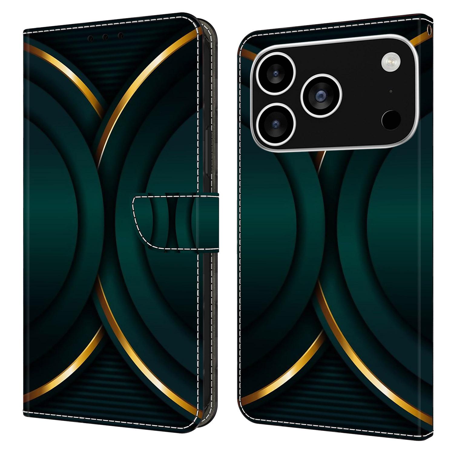 

Чехол для iPhone 17 Pro Max 3D-узор Кожа PU Кошелек Чехол для телефона с подставкой Gold Contour