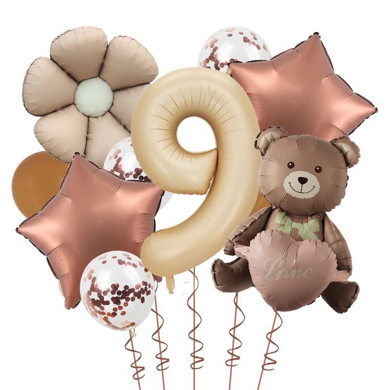 Matte Love Bear Colored Daisies 40 Inch Caramel Cream Aluminum Film Sequins Latex Balloon Birthday Set