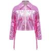 Girls Dance Jacket Metallic Tassel Design Turn Down Collar Long Sleeve Zipper Fringe Party Top