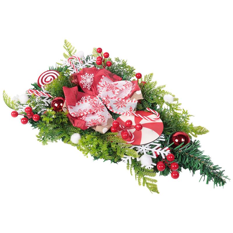 A96I-Christmas Candy Cane Wreath For Front Door Christmas Stairway Decorations Christmas Wreath For Indoor Decor 12X24 Inch