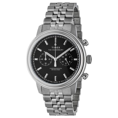 TIMEX Men's Waterbury Watch TW2Y23400, Quartz Movement, 50M Water Resistance, Mineral Glass, Black Dial, Stainless Steel