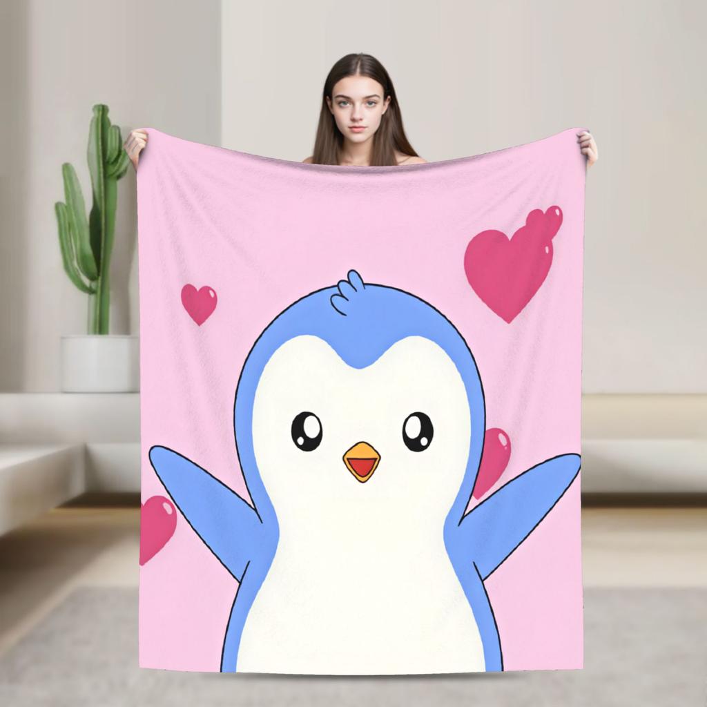 PPudgy Penguin Blanket Warm Funny Plush Bedding Throws For Couch Chair Airplane Travel Flannel Bedspread Bed Cover