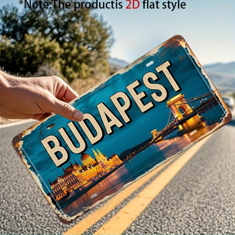 

Budapest Hungary Chain Bridge Parliament D Flat Aluminum Metal Tin Sign for Retro Travel Wall Decor Bar Garage Man Cave 15x30cm(5.9x7.8inch)