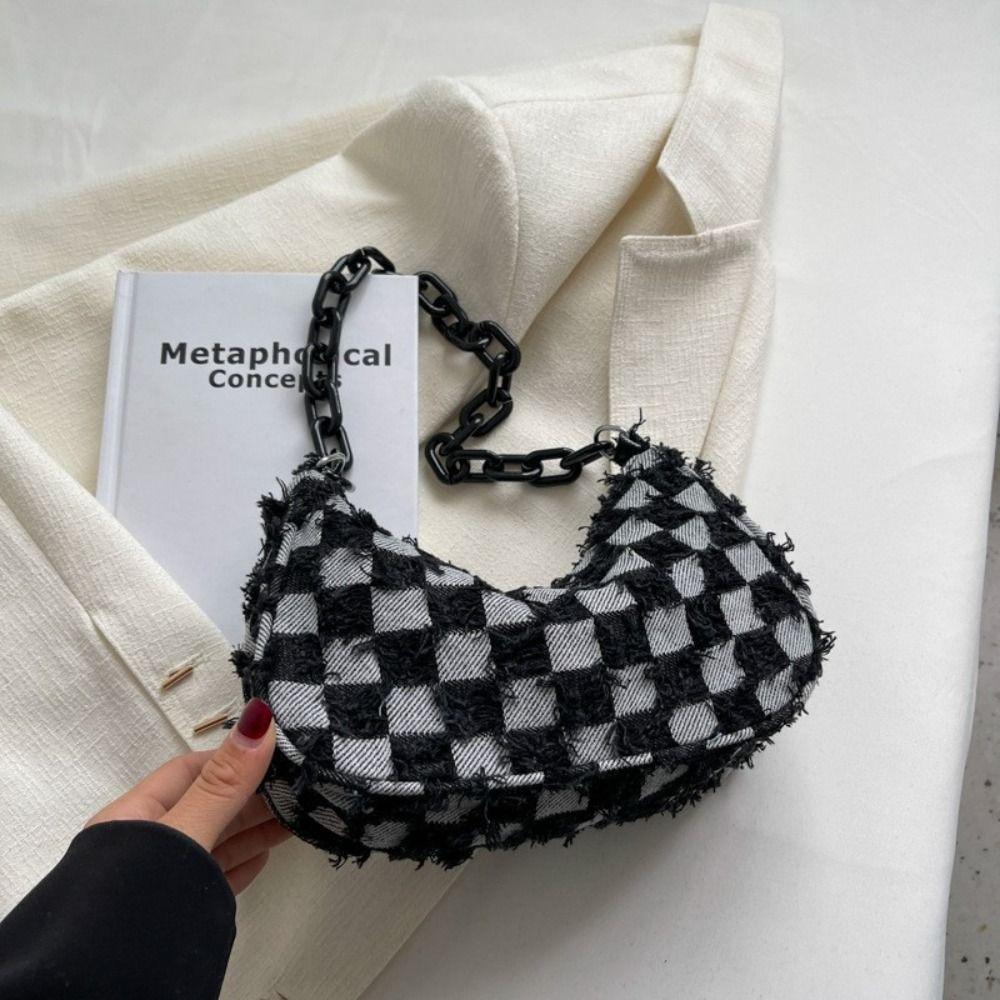 Chessboard Chain Handbags Contrast Color Shoulder Bag Fashion Plaid Underarm Bag  Streetwear