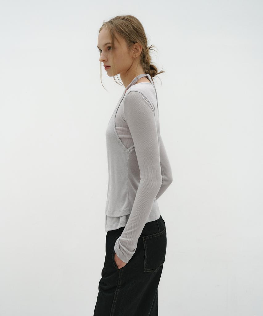 Loutaideu Layered Button T-Shirt [Grey]