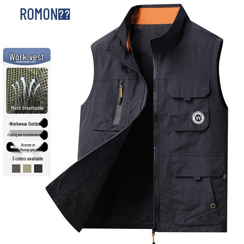 ROMON Men s Multi-Pocket Outdoor Vest for Spring/Summer 4XL