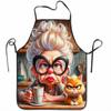 1pc Funny Angry Granny & Cat Apron - Sleeveless Kitchen Apron With Angry Granny & Cat Print Polyester Suitable For Cooking Bakin