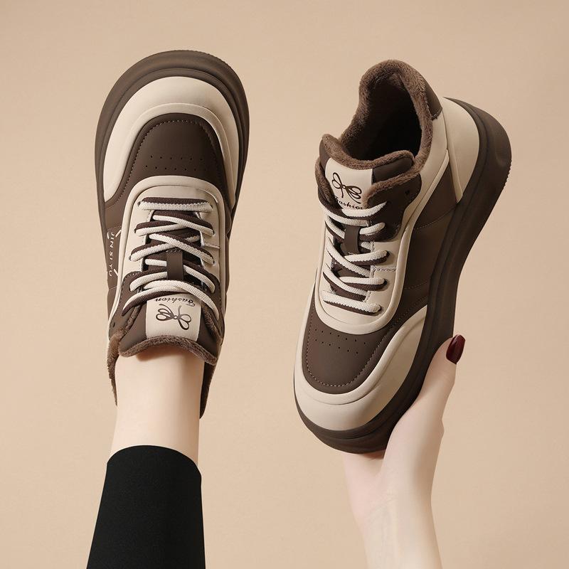 Спортивная обувь женская зимняя 2026 новая кожаная универсальная теплая и нескользящая хлопковая обувь 35