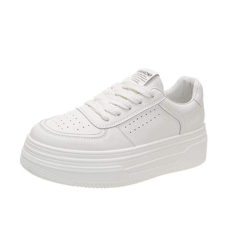 Leather platform white shoes women's spring and summer 2025 new muffin platform height increase casual sports shoes versatile women's shoes