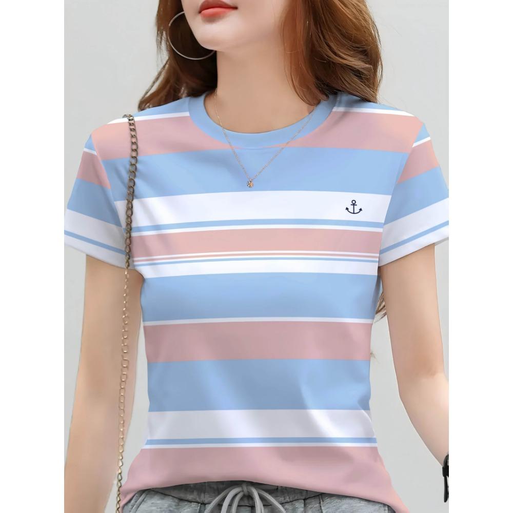 Damen Stylisches Geometrisches Grafik-T-Shirt Rundhals Kurzarm Lässig