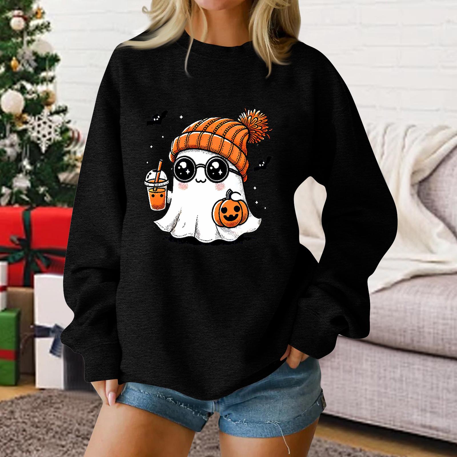 Ladies fashion casual Halloween printed pullover sweater XXXXXL