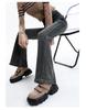 Women's High-Waisted Micro-Flare Jeans - Gray Velvet, Slimming, Floor-Length, 2024 Autumn/Winter.