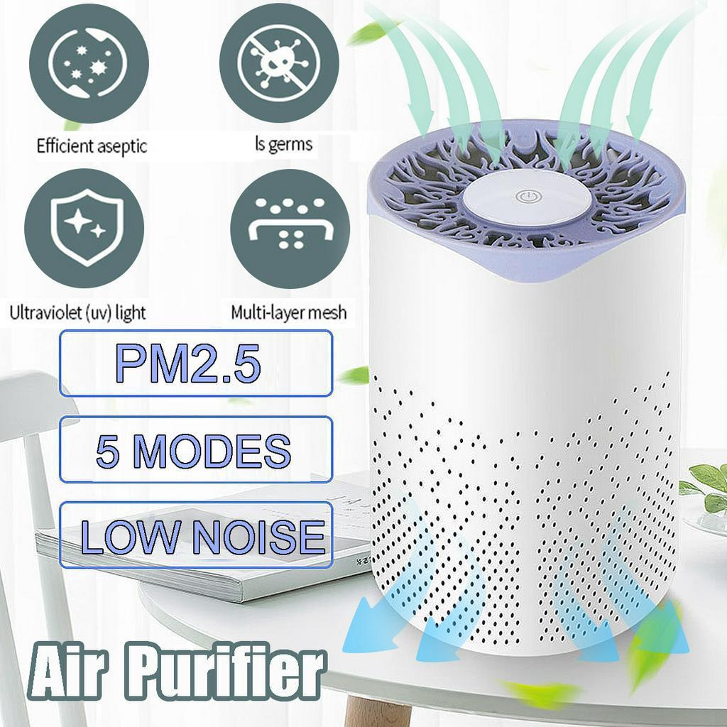 5W 5 Modes Ionizer UV Light Dust Allergy Smoke Filter Negative Ion Generator for Bedroom Home Office USB Air Purifier Air Cleaner