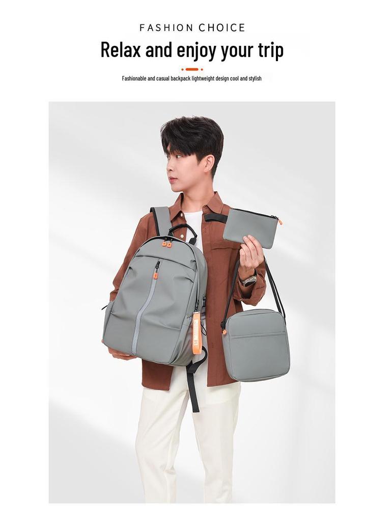 Men's Fashion Business Travel Backpack Set: 3-Piece Multifunctional Bag for Cross-Border Use