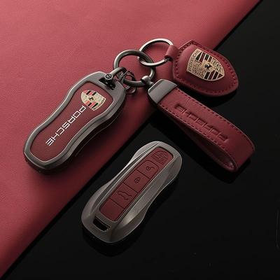 Cubierta Protectora de Carcasa para Funda de Llave de Coche de Aleación de Zinc y Cuero Para Porsche Macan Cayenne 718 Paramera 911 992 Taycan Accesorios Llavero