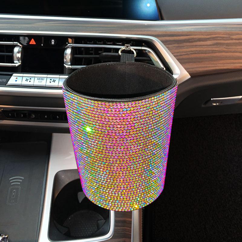 Rhinestone Car Trash Can Cute Garbage Cans Auto Air Vent Trash Bin Portable Waterproof Pink Bling Car Accessories for Women