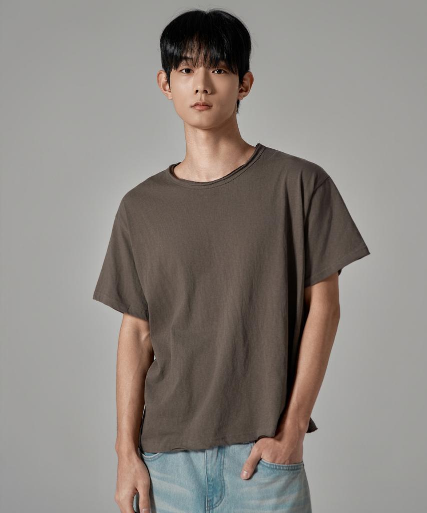 WAAR M1087 Cutoff Round Short Sleeve T-Shirt_Brown