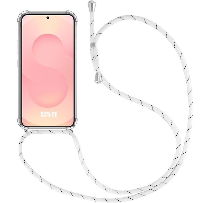 Case for Samsung Galaxy S25 FE, Shockproof Protection Reinforced Corners with Adjustable White Lanyard
