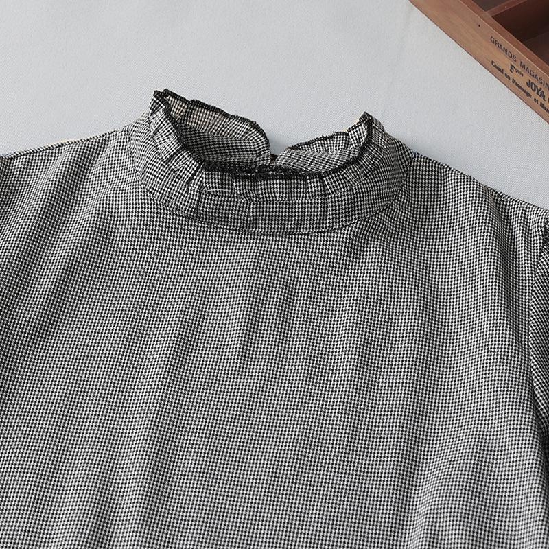 2025 Spring Artistic Retro Loose Casual Houndstooth Pleated Patchwork Dress