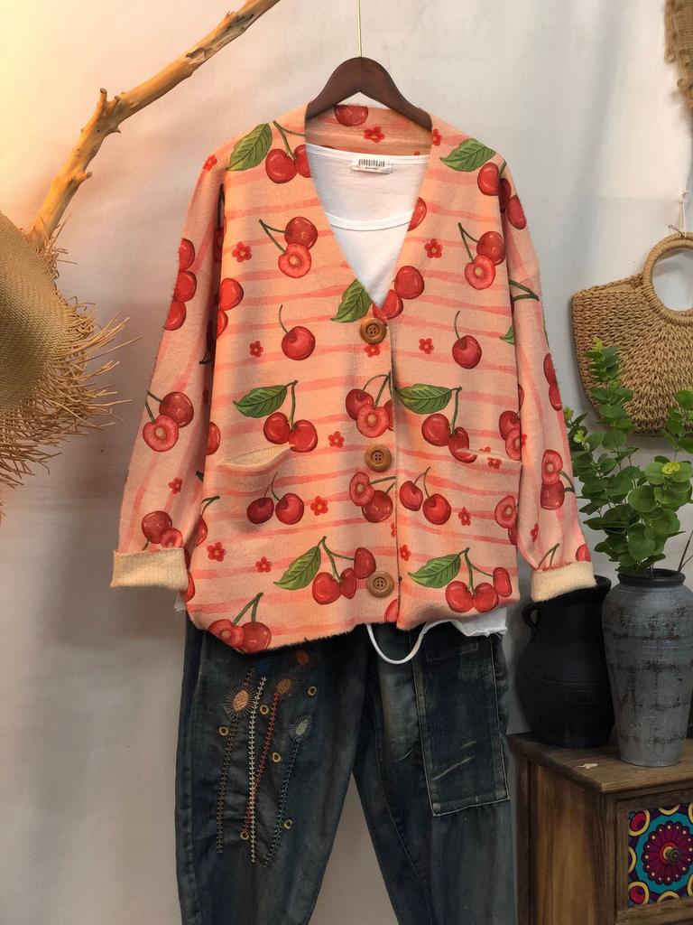 Factory new autumn and winter cute printed imitation mink velvet jacket women's Korean version loose lazy sweater