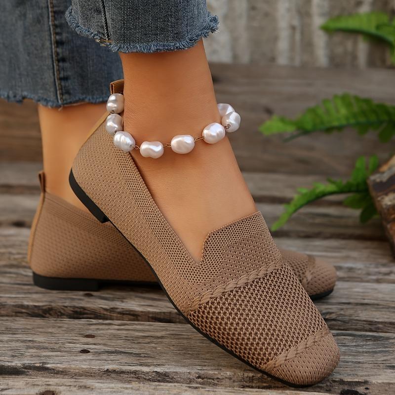 Women's Solid Color Daily Shoes, Slip On Soft Sole Flat Breathable Knitted Shoes, Lightweight Low-top Shoes