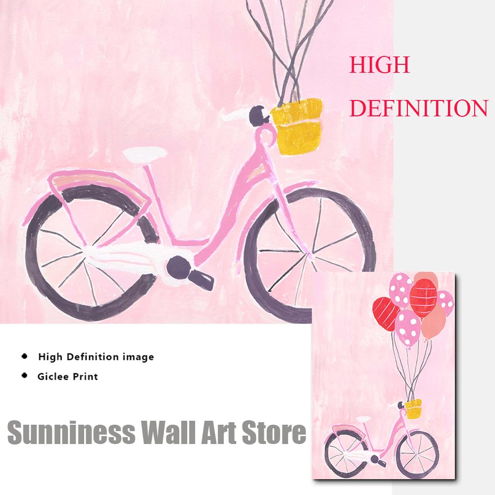 Pink Bike Balloon Poster Nursery Prints Wall Art Canvas Painting Still Life Cherry Cake Flowers Figs Fruit for Living Room Decor