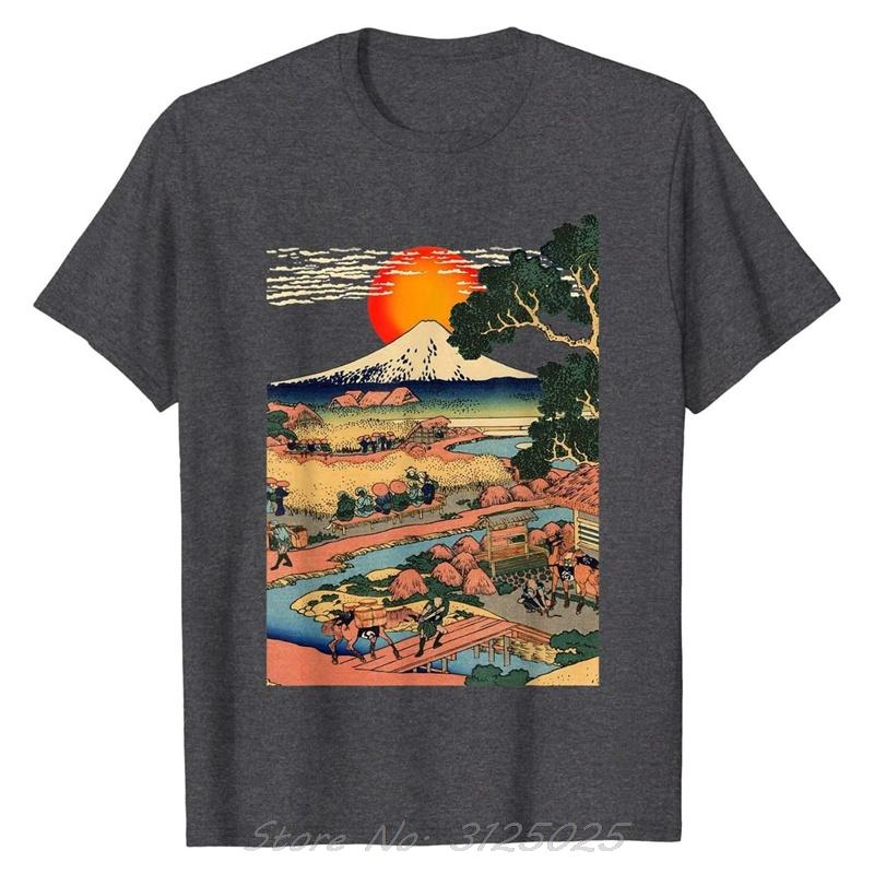 Edo Japan Scenery Sunset At Mount Fuji Ukiyo Cotton Tshirt Special Oversized Tshirt Graphic Tees Fitness Tops Unisex Clothing S
