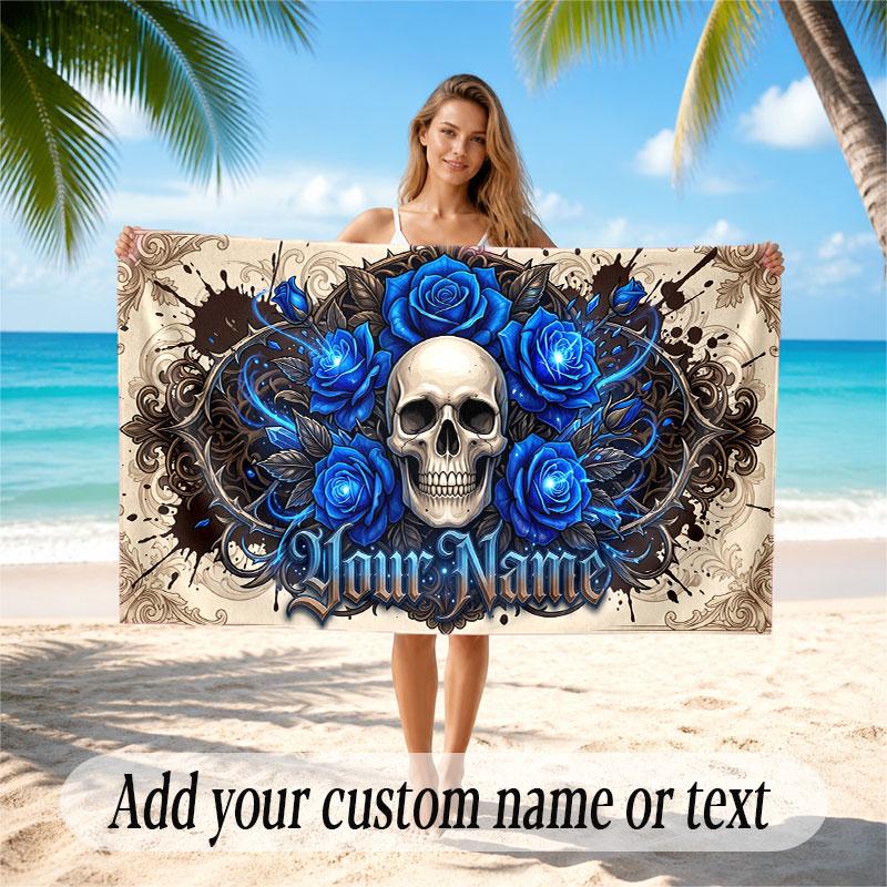 Skull Gothic Theme Beach Towel Personalized Custom Name & Text Soft Quick Dry Beach Towel for Swimming Travel