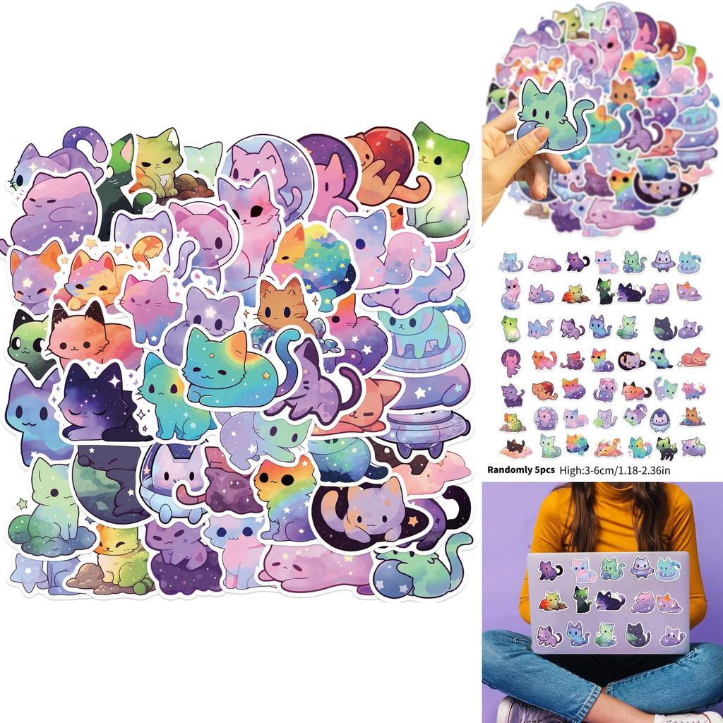 Colorful Starry Sky Cat Graffiti Stickers Decor For Guitar Notebook Luggage Diy Waterproof Decals Wholesale