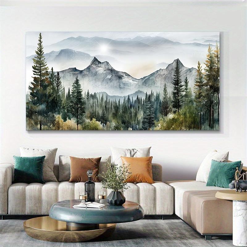 Oszałamiający nowoczesny krajobraz na płótnie - Żywa scena górska, rzeczna i leśna Dekoracja ścienna do salonu, sypialni, biura, kawiarni, baru i akademika