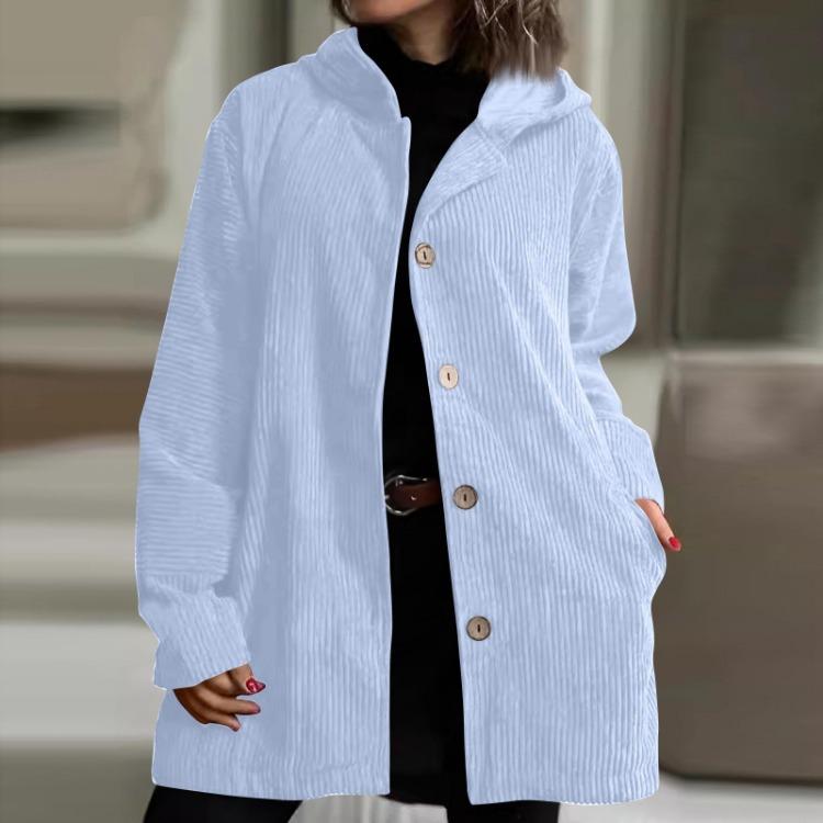 Casual Loose Jacket Women Long Sleeved Hooded Fashion Outerwear S синий