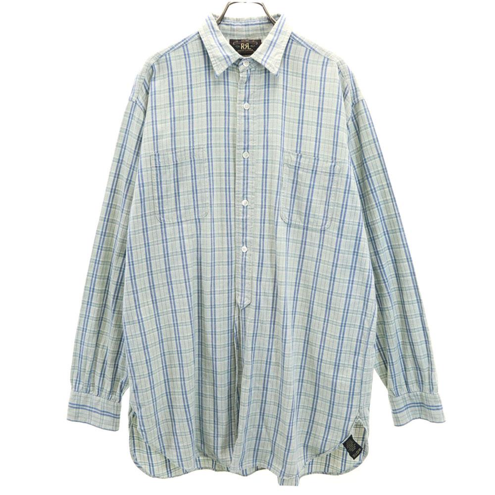 

RRL 90s Initial tag Red 3 stars Old Check Pattern Long sleeve half button shirt Men s Used