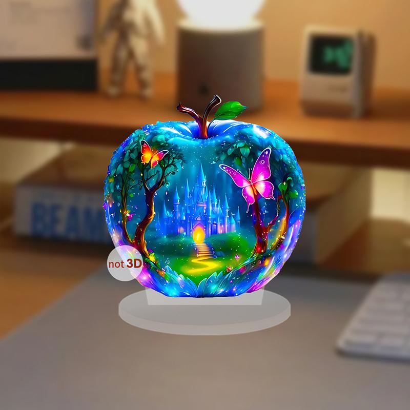 1 Piece Acrylic Landscape Pattern Decoration 2D  Apple Table Ornaments Shelf Ornament For Home Diy Accessories