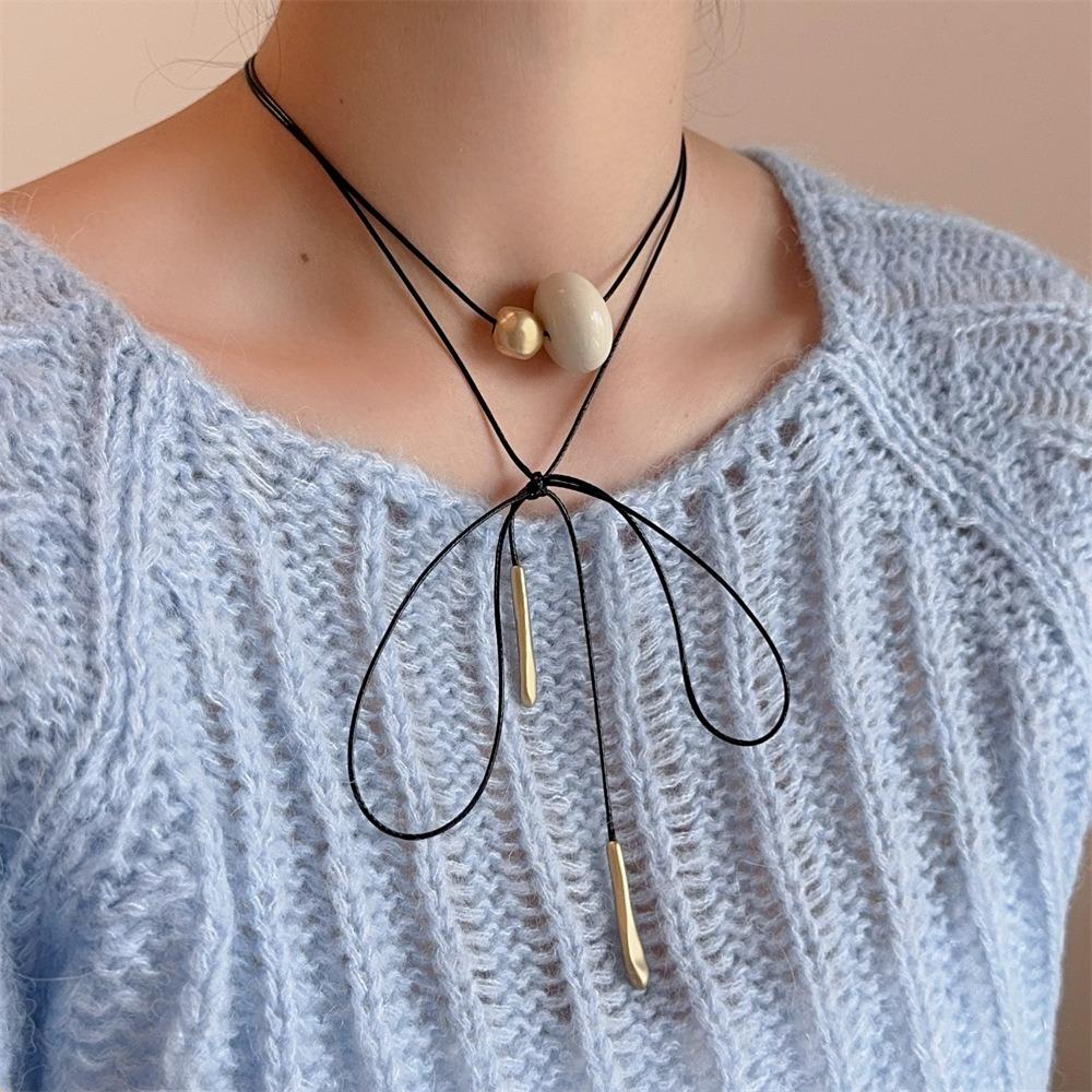 Vintage Cord Necklace Aesthetic Trend Choker Fashion Bead Pendant Necklace  Charm Chokers