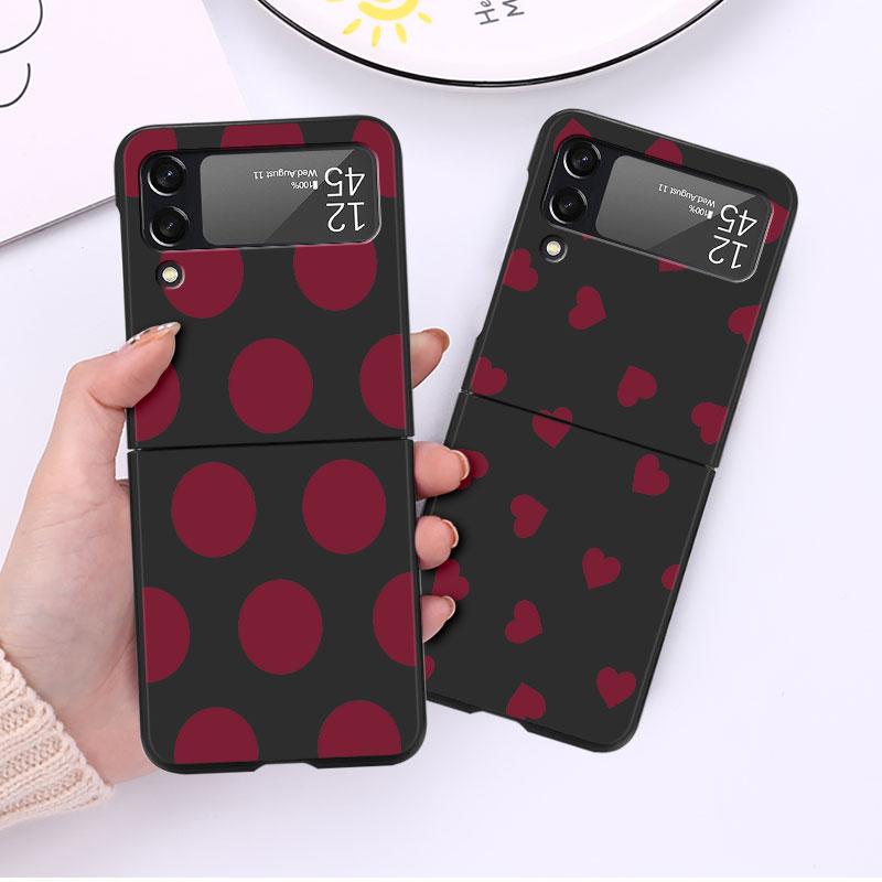 Flowers Case For Samsung Galaxy Z Flip 3 4 5G Black Hard PC Phone Housing Z Flip4 Luxury Coque Shell