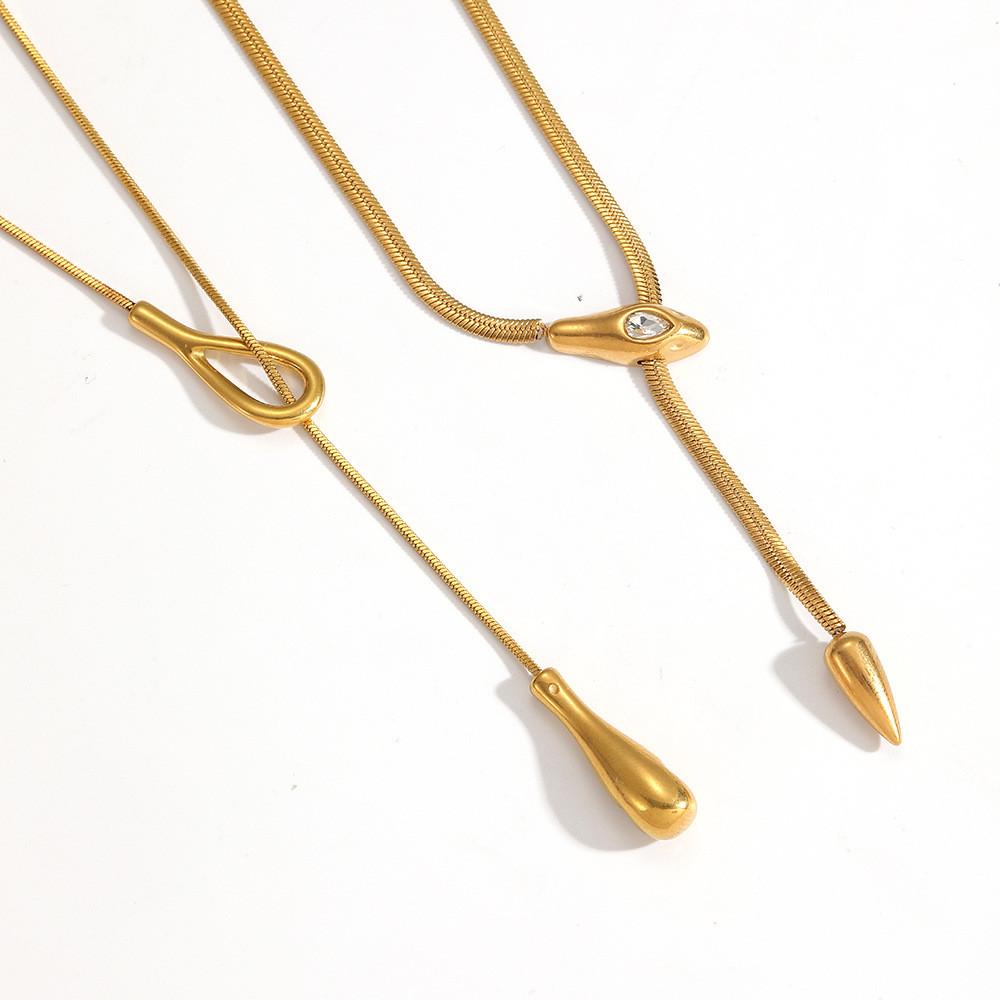 Modern Geometric Stainless Steel Snake Pendant Necklace With Electroplated Finish For Women