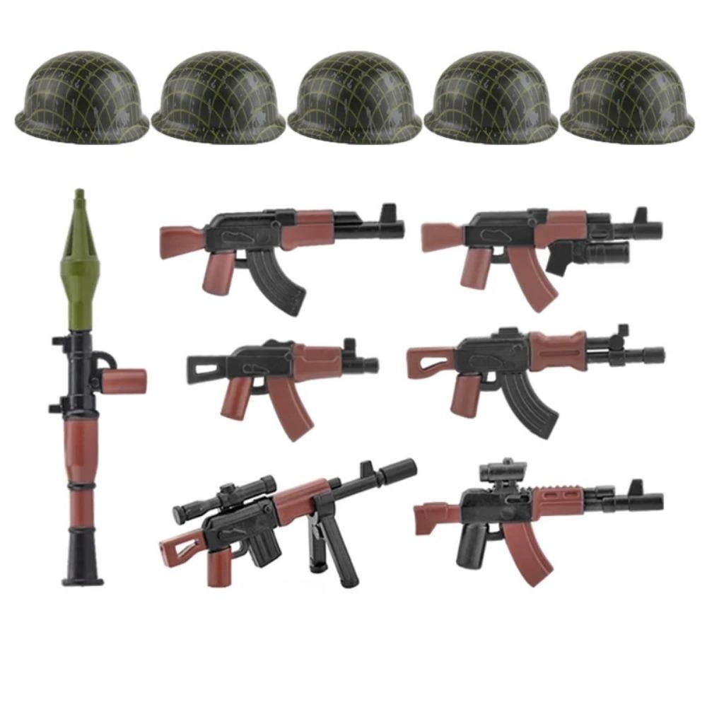 WWI WWII Building Blocks Soldiers Military Accessories Bomb Two-color Gun Mini Brick Weapons Gift Toy AKM Helmet RPG Grenad X026