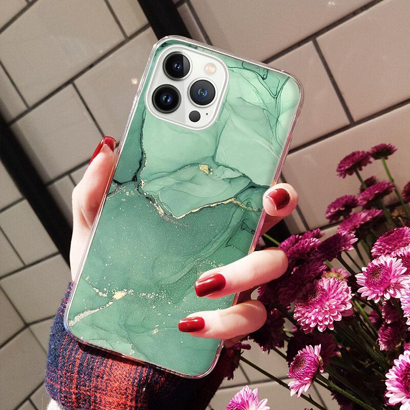 Telefonfodral för iPhone 14 12 11 13 Pro Max Fodral Silikon Funda på iPhone 13Mini X XS Max XR 8 7 14 Plus färgad marmormålning