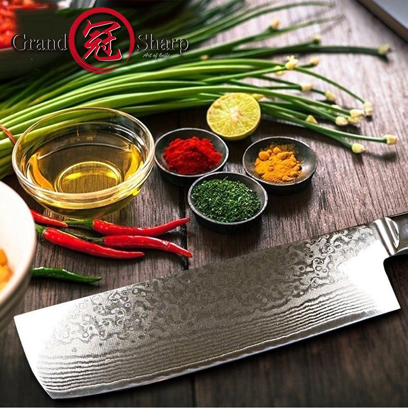 2 Pcs Damascus Kitchen Knives Set Damascus Knives vg10 Japanese Steel Santoku Nakiri Knife