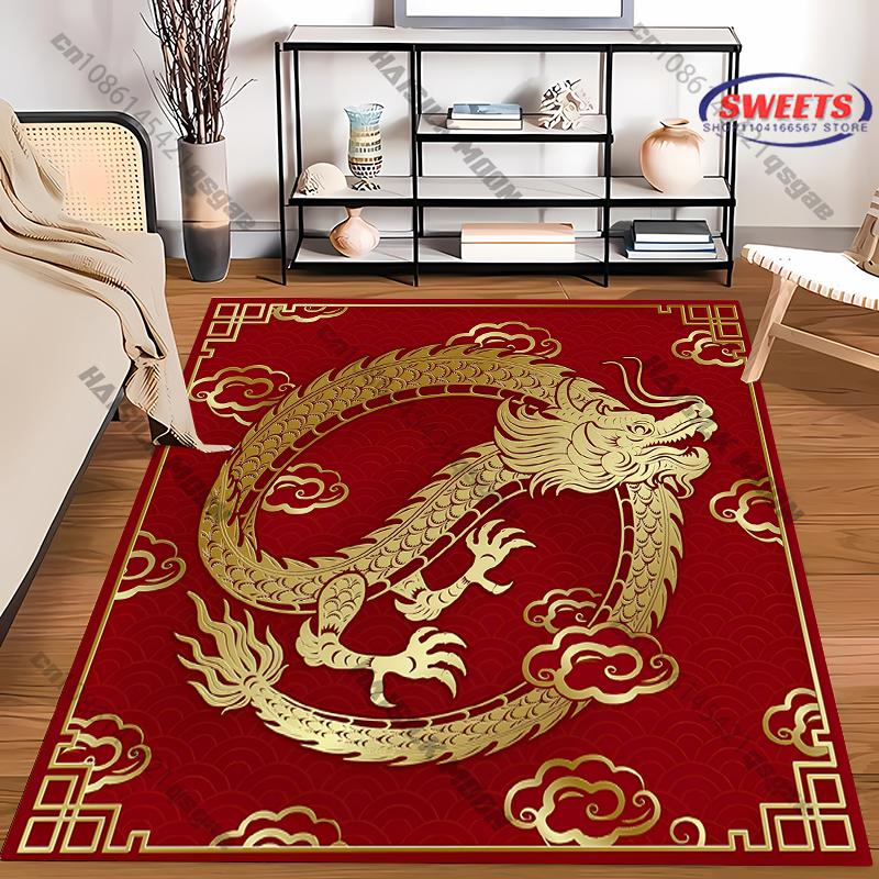 1PC Chinese Style Zodiac Malone Horse Dragon Theme Printed Carpet, Rugged for Living Room Bedroom, Door Decor Mat, Holiday Gifts
