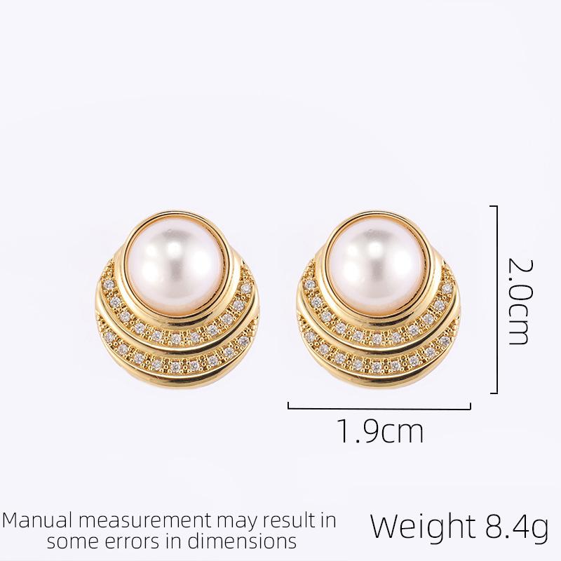 Retro Leichter Luxus Einfache Und Übertreibene Imitationsperlenohrringe Mikro-Inkrustierter Zirkon Damenohrringe