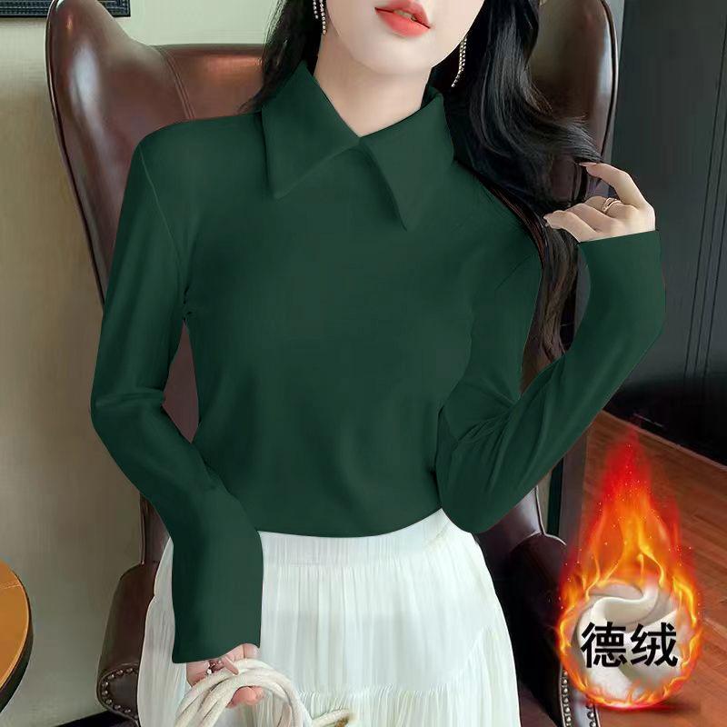 Popular Polo collar German velvet warm long-sleeved bottoming shirt autumn and winter new versatile inner